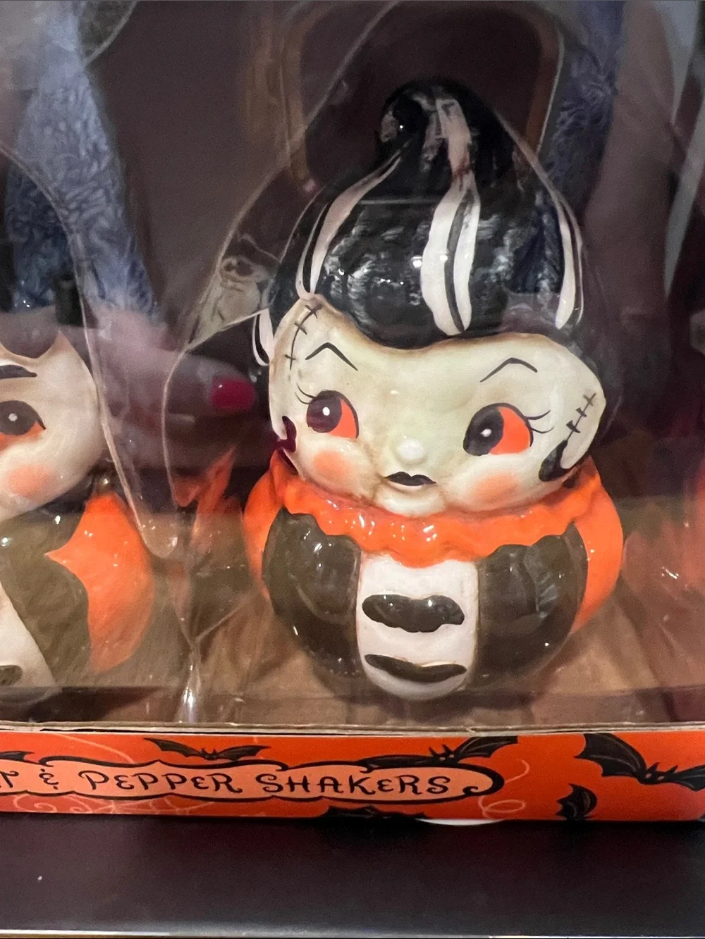 Johanna Parker Halloween Ceramic Salt & Pepper Shakers - Orange Black White